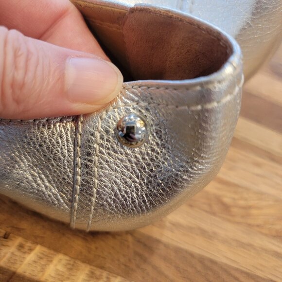 Coach Chelsea Metallic Silver Leather Ballet Flat Slip On Shoes - Picture 7 of 13